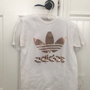 Gold and white adidas t shirt